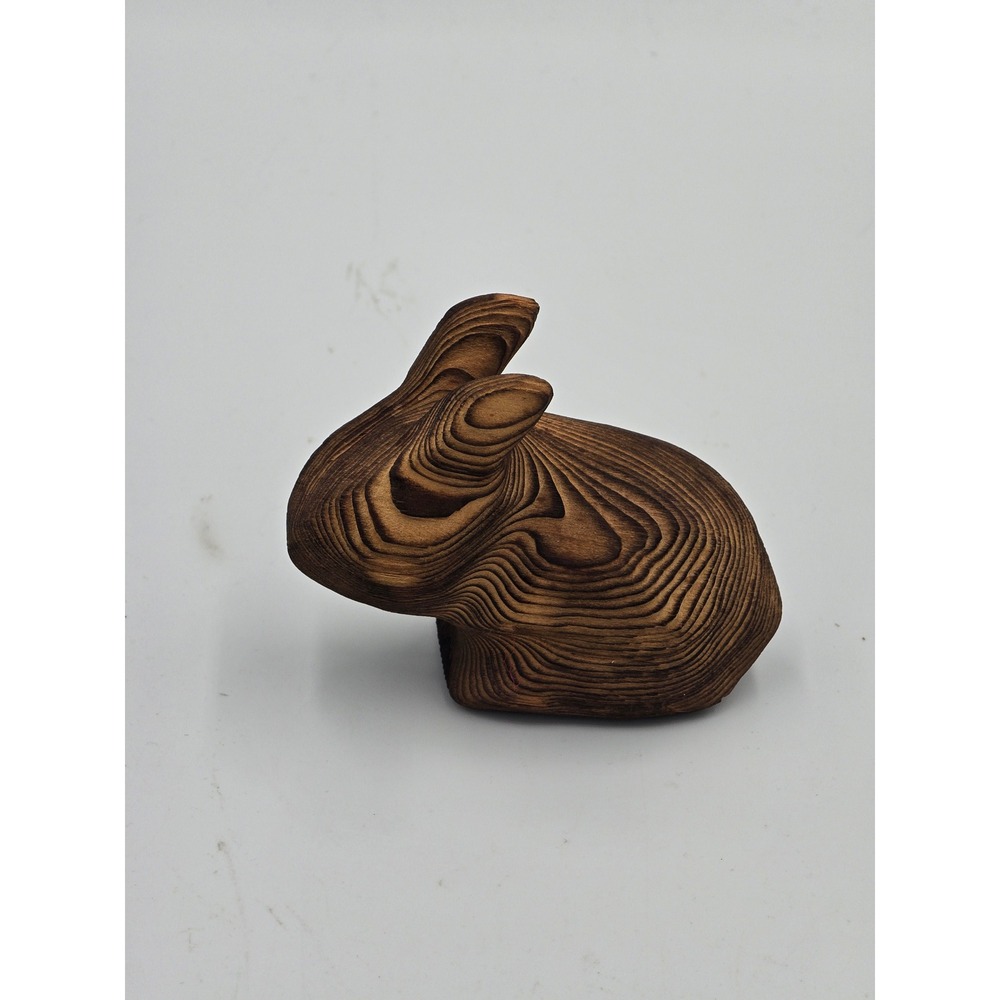 Vintage Handcrafted Canadian Wood Layered Rabbit Figurine Tiered Bunny Sculpture